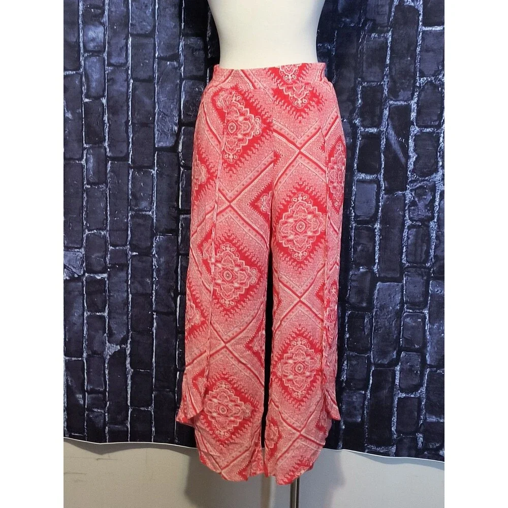 Cato Est. 1946 Wide Leg Pants Women's Medium Red Medallion Split Front Pull On - Picture 2 of 7